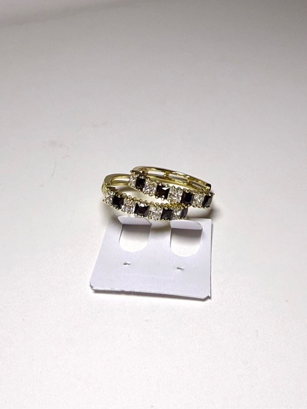 Gold-Plated Stacked Ring Set with Black and Clear Stones